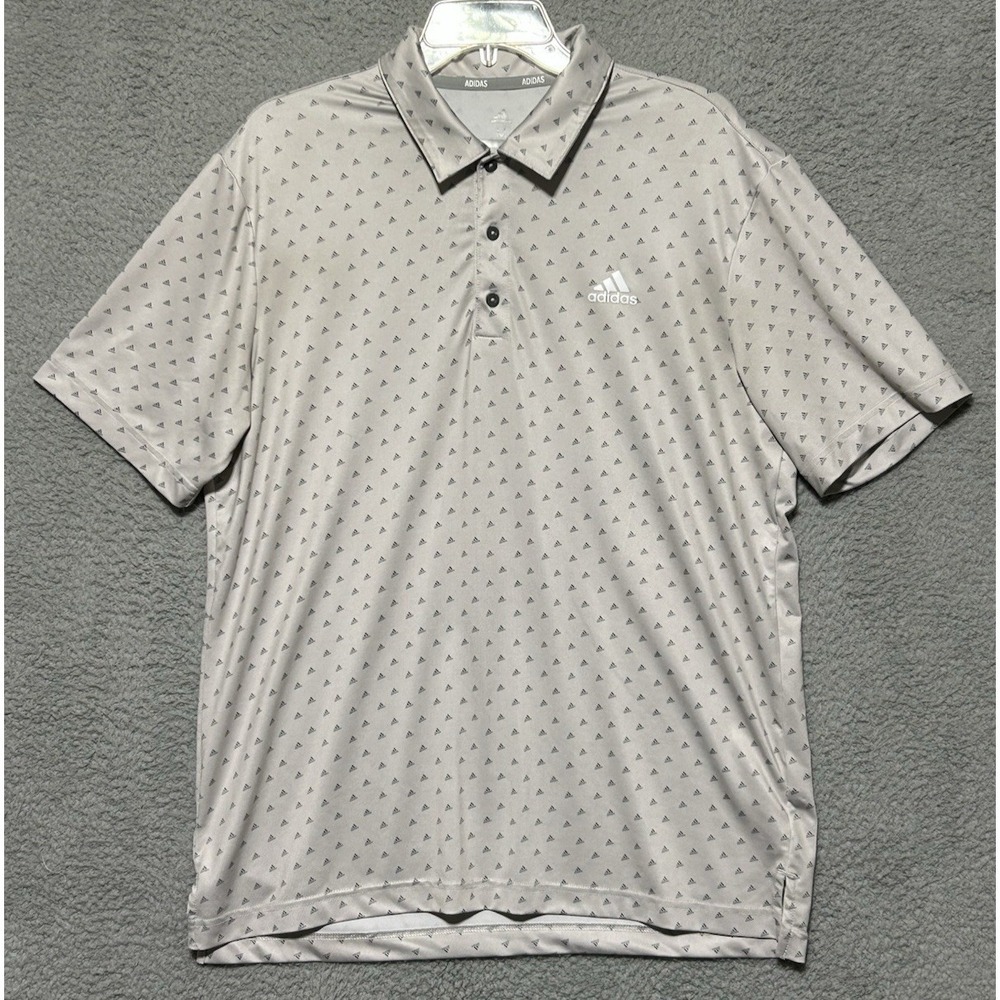 Adidas Golf Polo Shirt Mens Medium Gray Geometric Logo AOP Light Performance